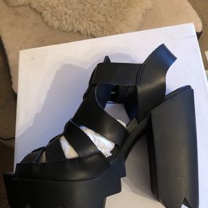 Black  faux leather platform sandals shoes
